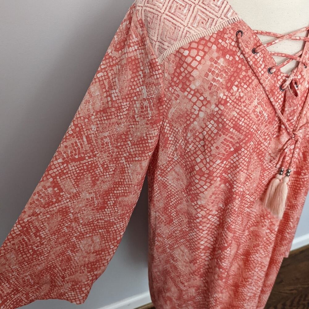 Women's Haute Hippie Tribe Light Coral Pink Python Dress Large Snake Longsleeve - Picture 6 of 9